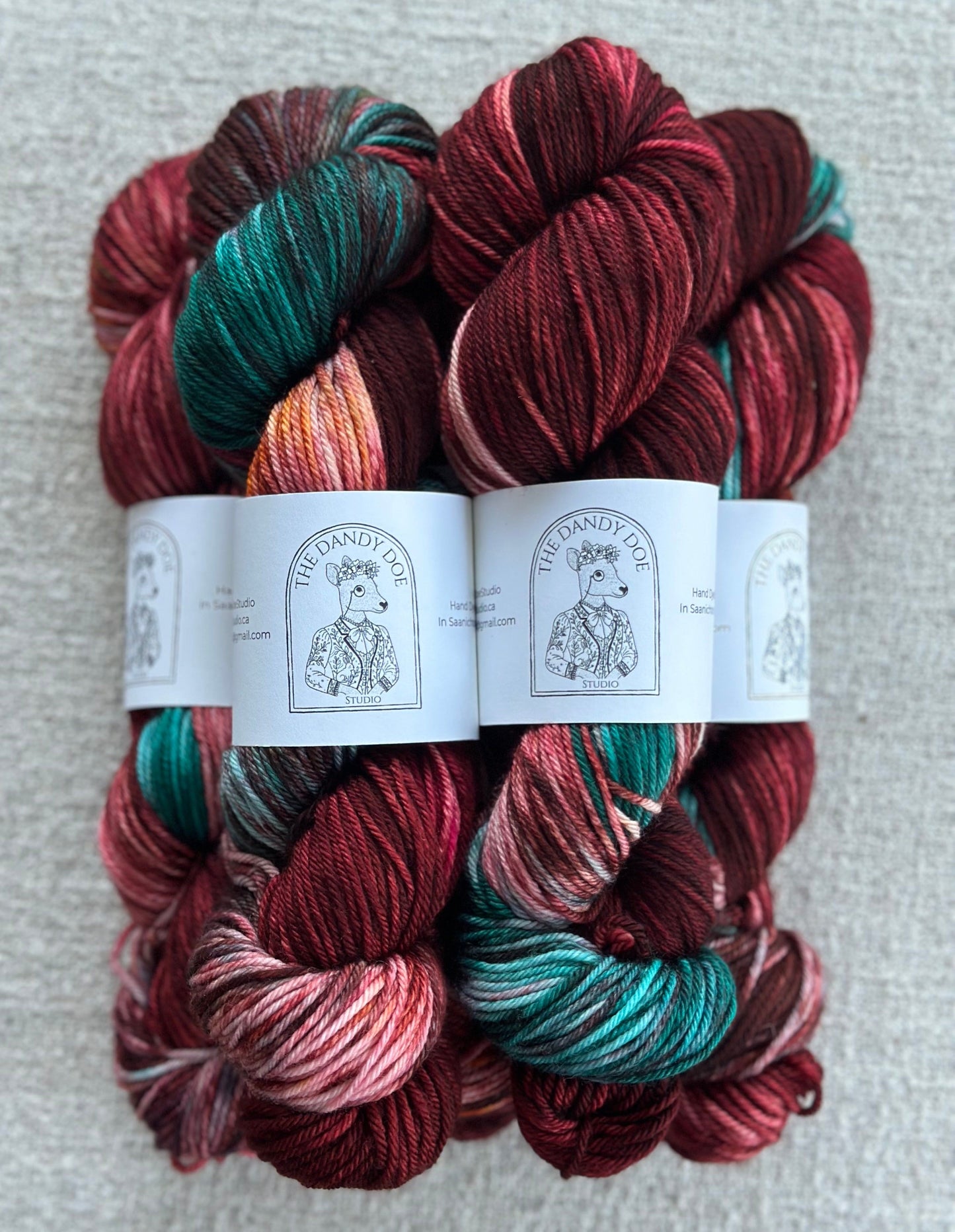 Hand Dyed DK Weight Superwash Merino Yarn - Maple Pond Front View