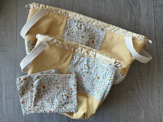 Patchwork Project Bag with Drawstring Closure